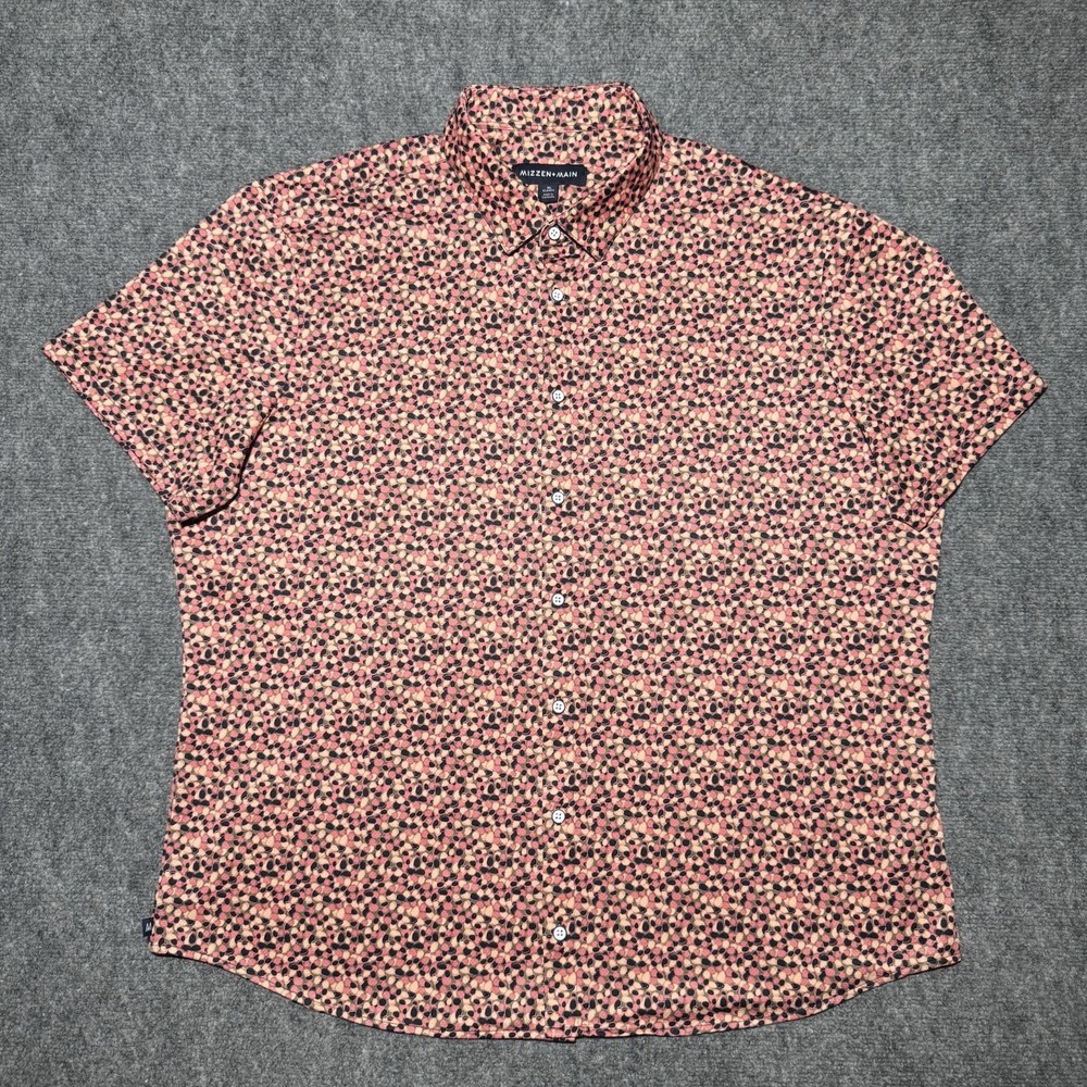 Mizzen+Main Classic Fit Men XL Performance Short Sleeve Shirt Orange Geometric