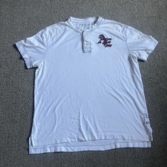 Y2K American Eagle Outfitters White Henley T-Shirt Mens Medium Embroidered Logo