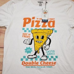 MBX Mens Pizza Graphic Tee XL White Retro In Crust We Trust Double Cheese NEW