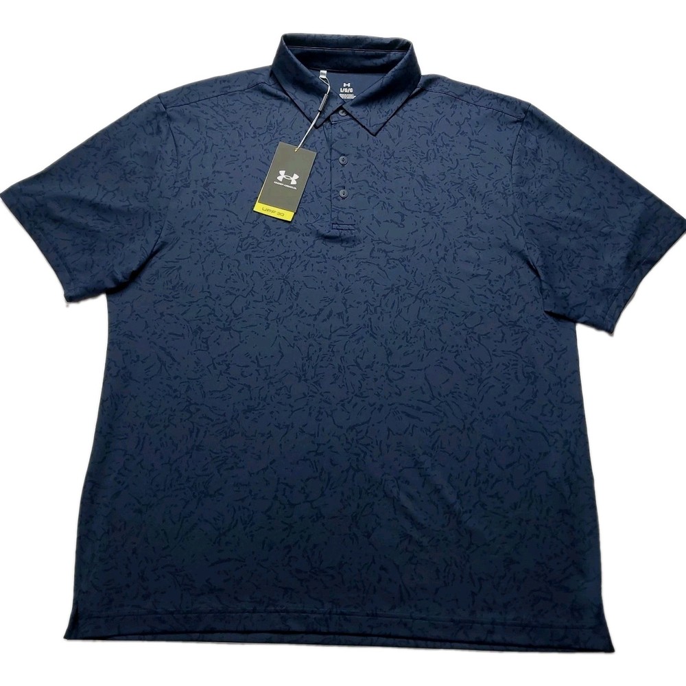 Under Armour Polo Shirt Mens Large UPF 30 Anti Odor Golf Performance Navy