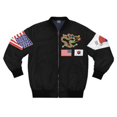 Men’s AOP Bomber Jacket – Black Shirt with Korea Dragon and Flags