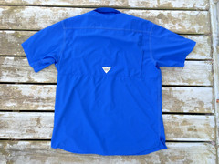 Columbia PFG Fishing Shirt Mens L Blue Omni Shade Vented Short Sleeve, VGUC