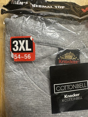 Knocker Mens Thermal Top Cotton Bell Grey Thermal Long Sleeve Size 3XL New