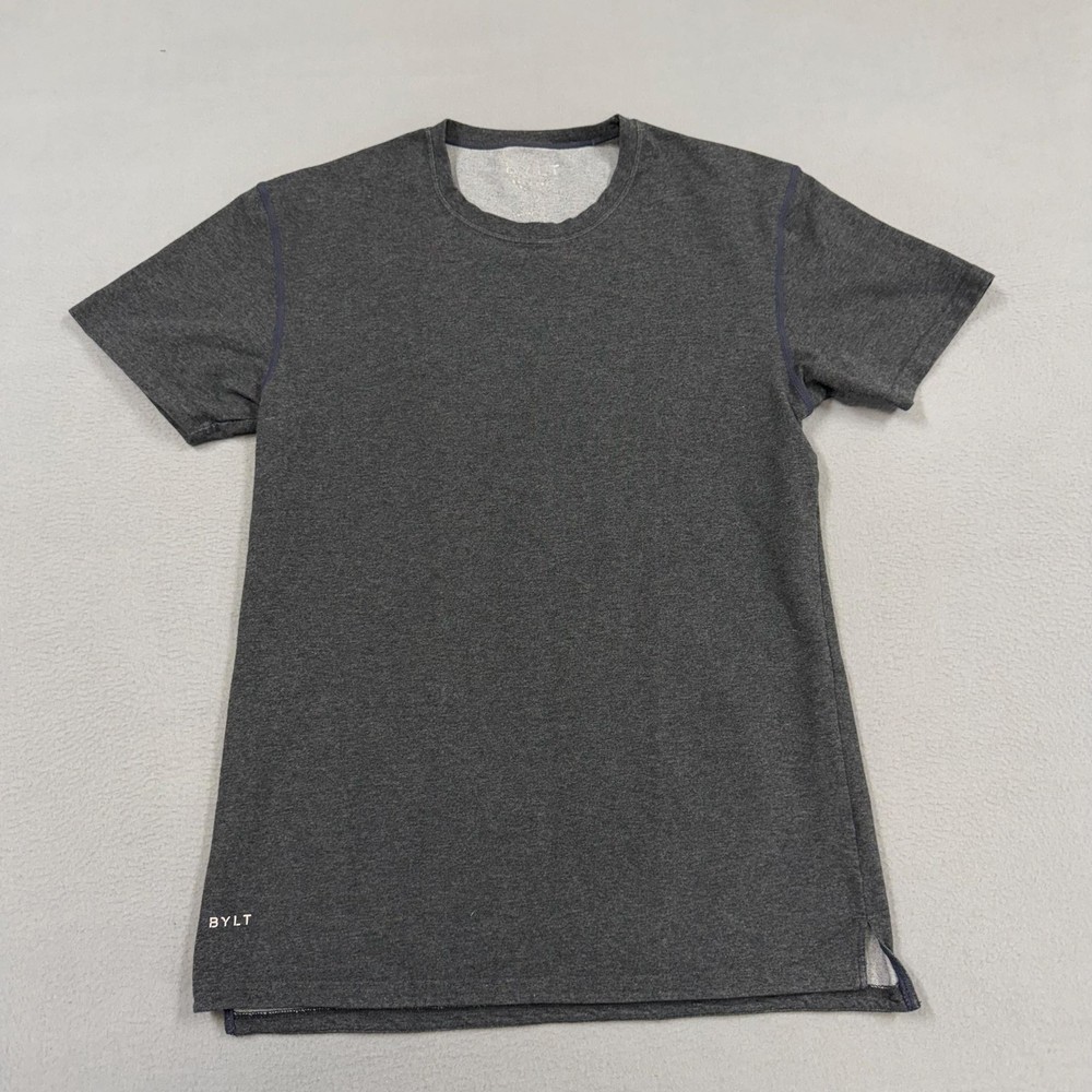 BYLT Shirt Mens Medium Gray Solid Basic Crew Scoop Hem Tagless T-Shirt Tee