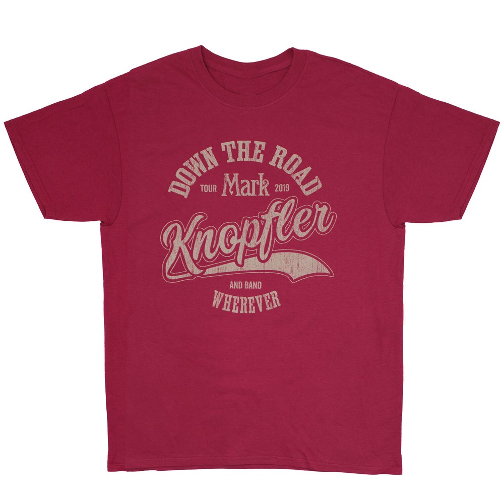 Men’s Mark Knopfler Down The Road Tour 2019 T-shirt XX-Large Maroon