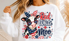 Patriotic Cow 4th of July Red White Moo White T Shirt Kids And Adult Sizes