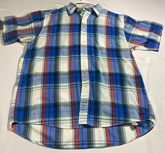 417 Van Heusen Men’s L Plaid Short Sleeve Button Front Shirt Blue Cotton Blend