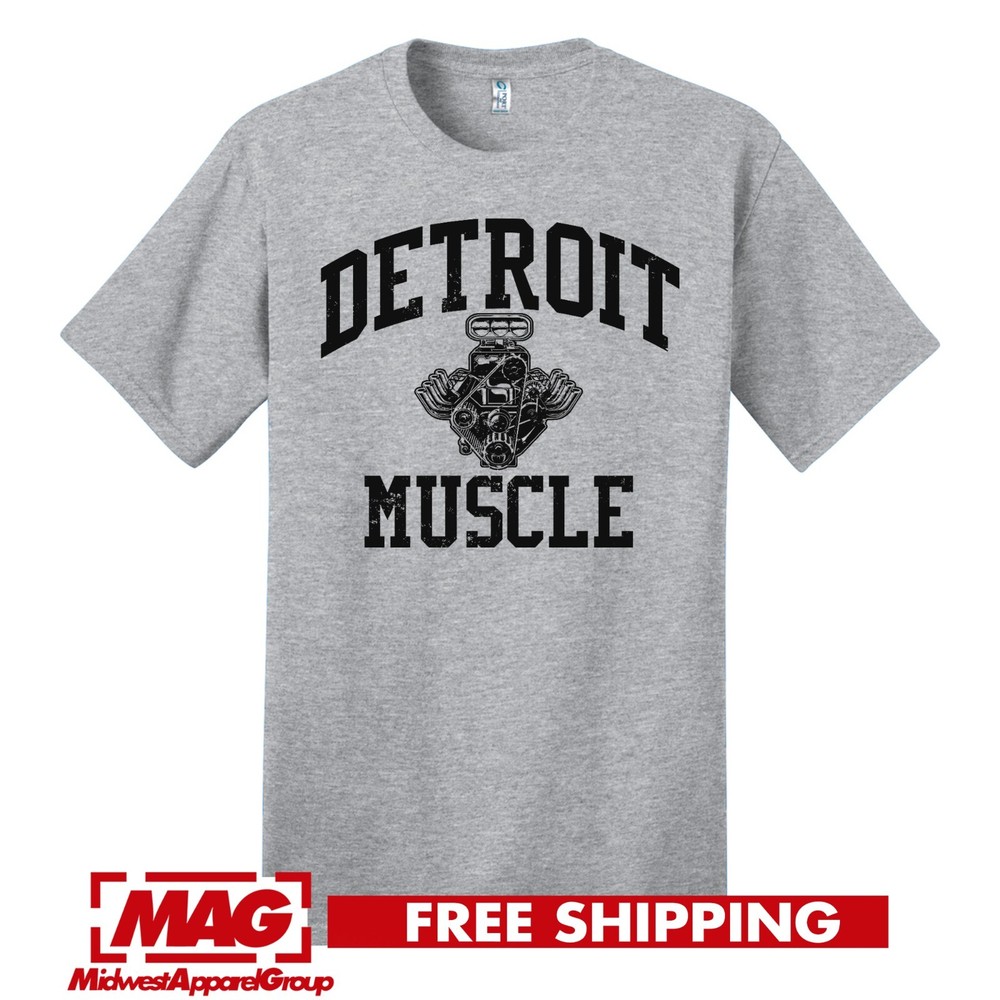 DETROIT MUSCLE DEPT CLASSIC GRAY T-SHIRT Tigers Lions Pistons Motor Wings Shirt