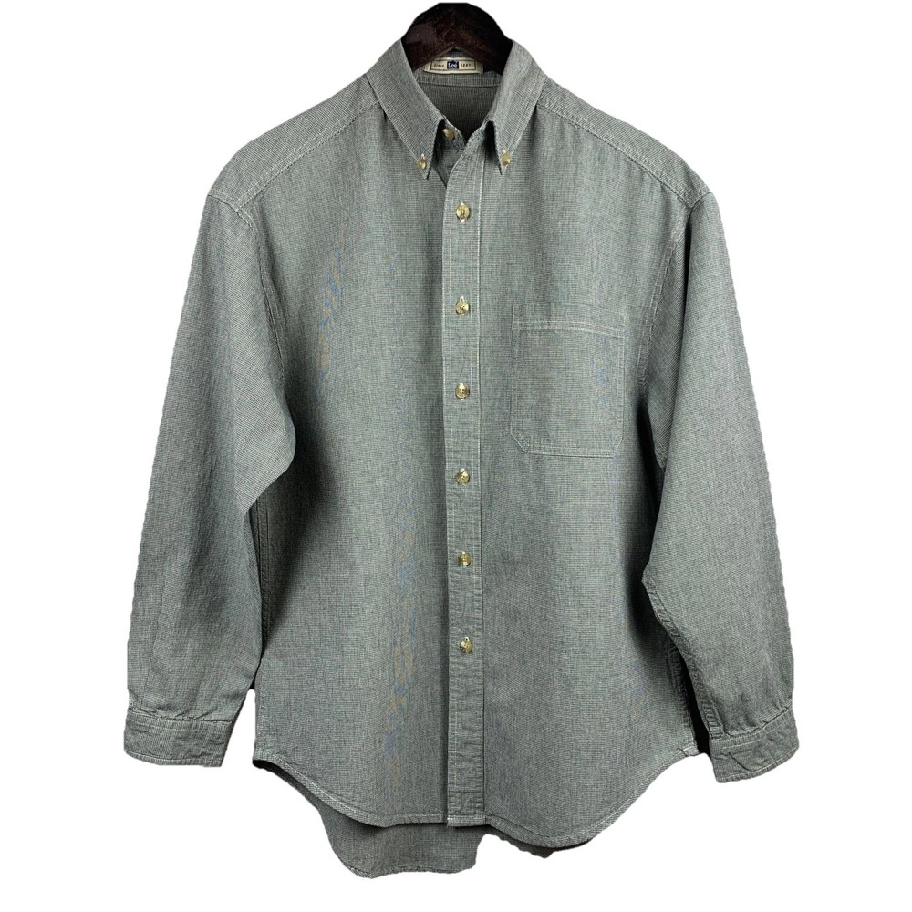 LEE Button Down Shirt Mens Size Medium Hunter Green Microhoundstooth 100% Cotton