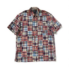 Patchwork Men Shirt Size M Madras Plaid Short Sleeve Weekend Summer Casual