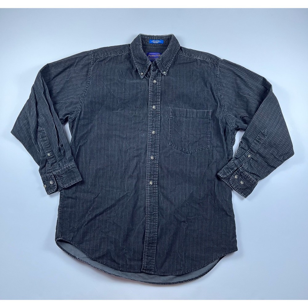 Pendleton Mens Houndstooth Cotton Button Down Shirt Black White Size M