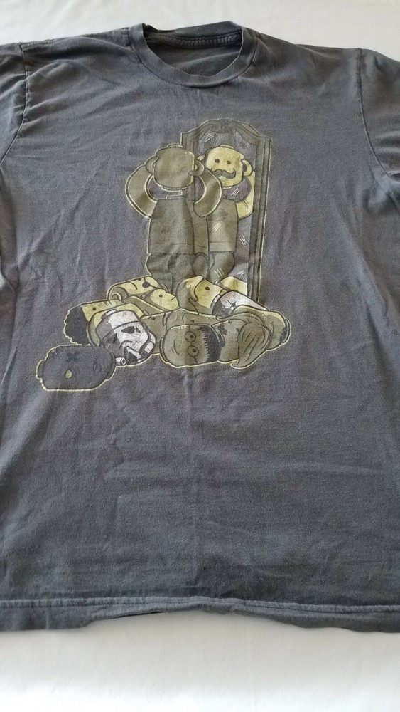 Mens Fuzzy Ink Lego Head Figure Gray T Shirt Size Medium