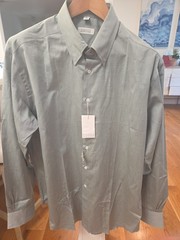 BARNEYS NEW YORK Mens Gray LS Shirt W/ Hidden Button Down Collar (17L) (NWT)
