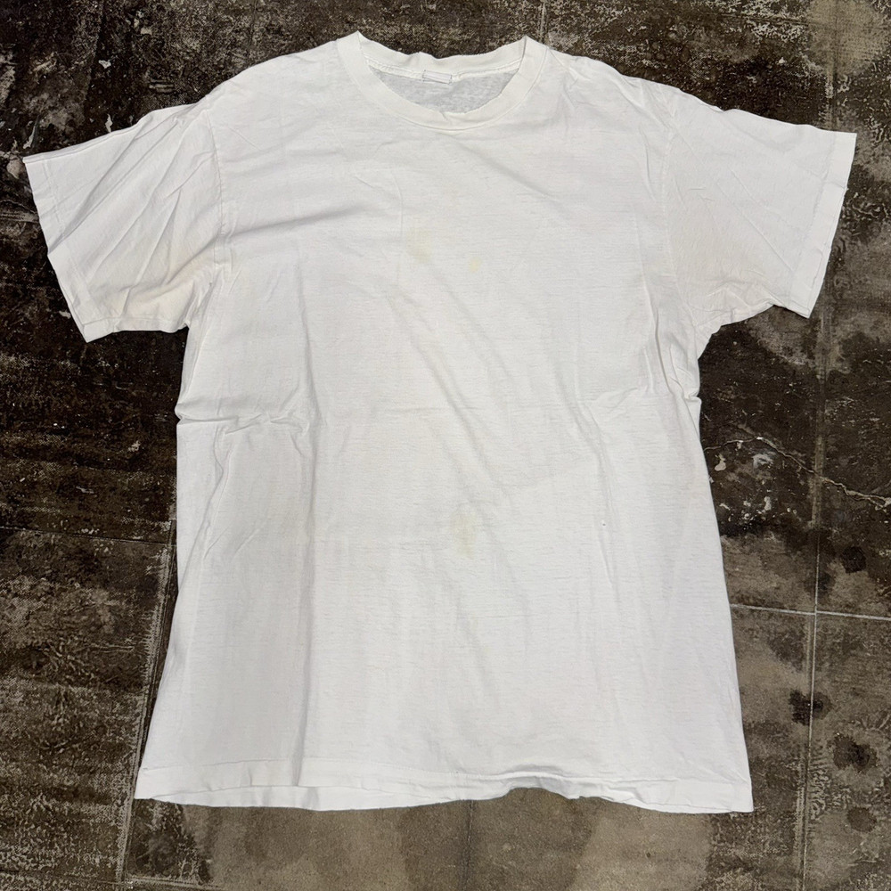 Vintage Plain White Single Stitch T-Shirt Mens XL Blank Combed Cotton Distressed