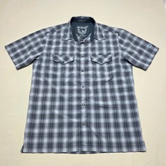 KUHL Mens Large Gray Plaid Short Sleeve Snap Front Hiking Shirt Reg Fit