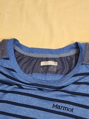Marmot T-Shirt Men Size XL Blue Striped Short Sleeve Crew Neck Outdoor