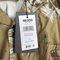 Todd Snyder Shirt Men’s XL, Tan Vintage Sled Print Flannel Long Sleeve Button Up