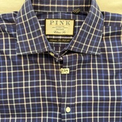 Thomas Pink Men’s Blue & White Plaid Cotton Dress Shirt, 15.5 neck 34 sleeve, EU