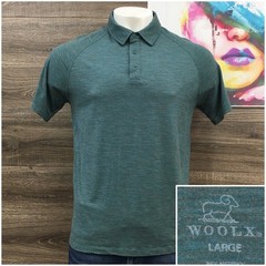 Woolx Mens Merino Wool Blend Short Sleeve Polo Shirt Green Heather Size Large