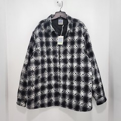 Maison Article Men’s Cross Print Plaid Fleece Shirt Black White Button Up Casual
