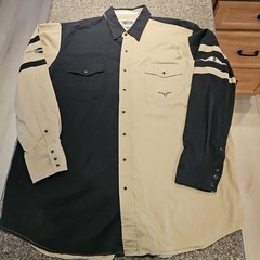 Cumberland Outfitters Shirt Mens 2XL Tan Black Colorblock Pearl Snap Southwest