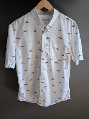 Banana Republic Luxe Poplin Boat Print Shirt Mens Large L Slim Fit Nautical