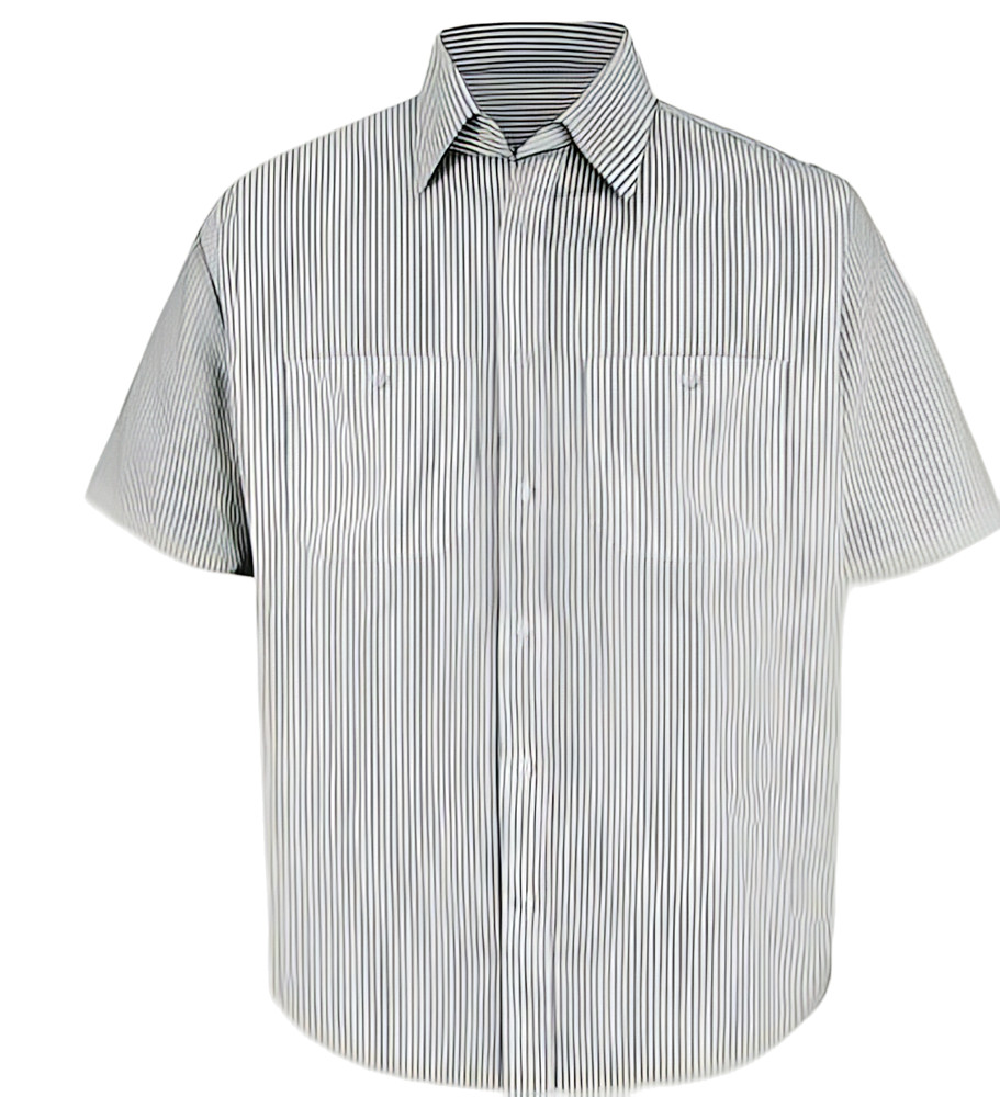 Red Kap Men Short Sleeve Dress Uniform Shirt Light Blue White Pinstripe SP60CW2