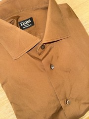 Zegna Sumisura Trofeo Comfort Brown Cotton Button Up Dress Shirt 46G 41