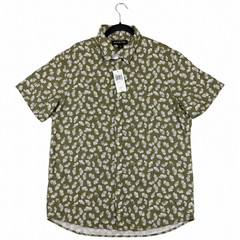 MICHAEL KORS Men’s Short Sleeve Button Front Shirt L Safari Green Floral NWT