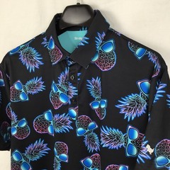 Birdie Bound Mens Polo Shirt M Black Neon Pineapple Modern Performance Utility
