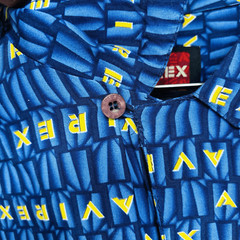 Avirex Loop Collar Rayon Shirt AOP Spellout Logo All Over Print 3XL Vintage y2k
