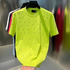 New Fashion Men Trendy Drill Rhinestone Diamond Summer Streetwear Luxury T-Shirt