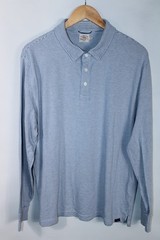 Faherty Men’s XL Blue White Striped Stretchy Long Sleeve Polo Shirt