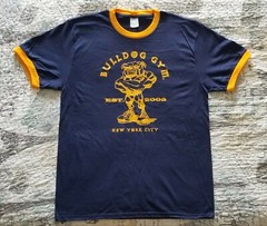 Bulldog Gym New York City Workout Muscle Navy / Gold Ringer T-Shirt NEW M L XL