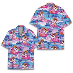 Duck Hawaiian Shirt Funny Surfing Duck Flamingo Aloha Button Up