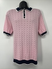 PRESTIGE ORIGINAL Men’s Pink Navy Knit Three Button Polo Shirt Size XL