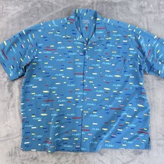 Vintage FUBU 5XL Blue All Over Print Button Up Shirt Y2K Made in Korea