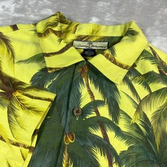 Tommy Bahama Men’s M Adult Shirt Yellow Silk Palm Tree Tropical Camp Button Up