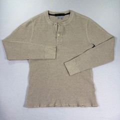 Wallace & Barnes Henley Shirt Small Oatmeal Tan Waffle Knit Cotton AD157 HO19