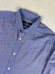 Z Zegna Dress Shirt Mens 16 32/33 Blue Herringbone Silver Line Slim Fit LS