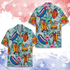 Funny Hotdog July Hotdog Shirt Funny BBQ Hawaiian Shirt For Men Women Youth