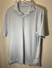 johnnie-O Men’s Sz L Blue/White Striped Stretch Polyester/Spandex Polo