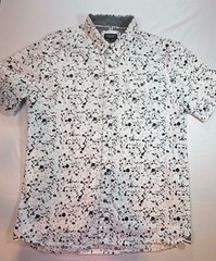 Sunrise Kingdom Men’s Short Sleeve Button Down Shirt White Black Splatter Size L