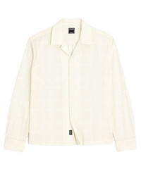 Todd Snyder Men’s Cream Cropped Embroidered Eyelet Camp Collar Shirt Size S