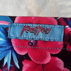 Retro Rifle Hibiscus Gun Floral Print Hawaiian Shirt Short Sleeve Mens XL Blue