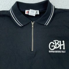 Giorgio Beverly Hills Quarter Zip Polo Shirt Mens Medium Black GBH Logo Made USA