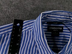 Claiborne Shirt Men Medium Blue Striped Slim Fit Preppy Classic Office 80s 2 Ply