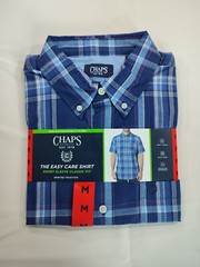 Men’s Chaps Short Sleeve Button Down Easy Care Shirt Blue Plaid Medium