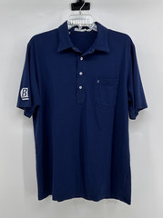 CRIQUET Mens Navy Blue Pima Cotton Spandex Short Sleeve Collared Polo Shirt LG