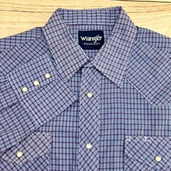 Wrangler Western Button Up Shirt Mens Sz L Plaid Long Sleeve Pearl Snap Cowboy